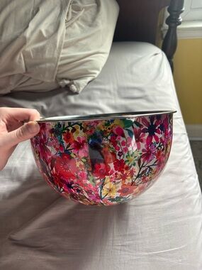 Natural Life Floral Pattern Mixing Bowl with Stainless Rim